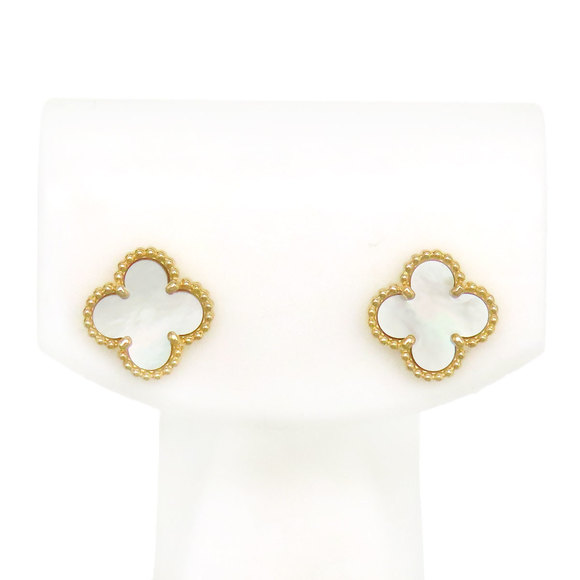 Authentic Van Cleef & Arpels 18K Mother of Pearl Magic Alhambra Earrings - Picture 2 of 5